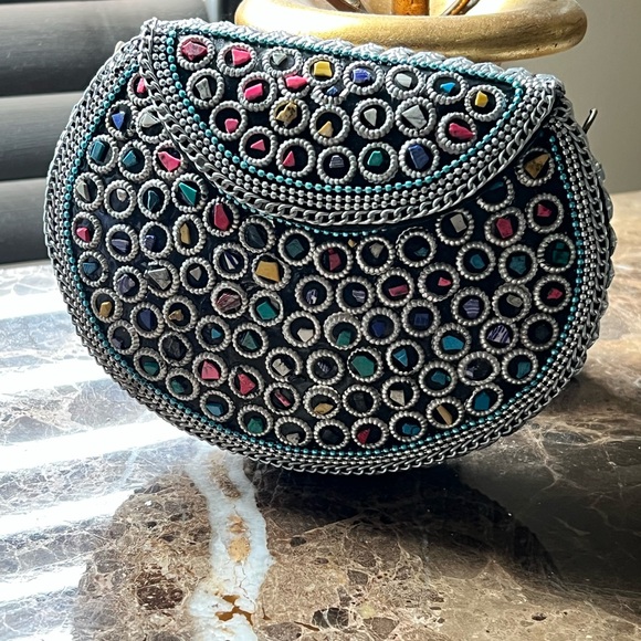 ramla Handbags - Ramla Multicolor Mosaic Embellished Crossbody Bag